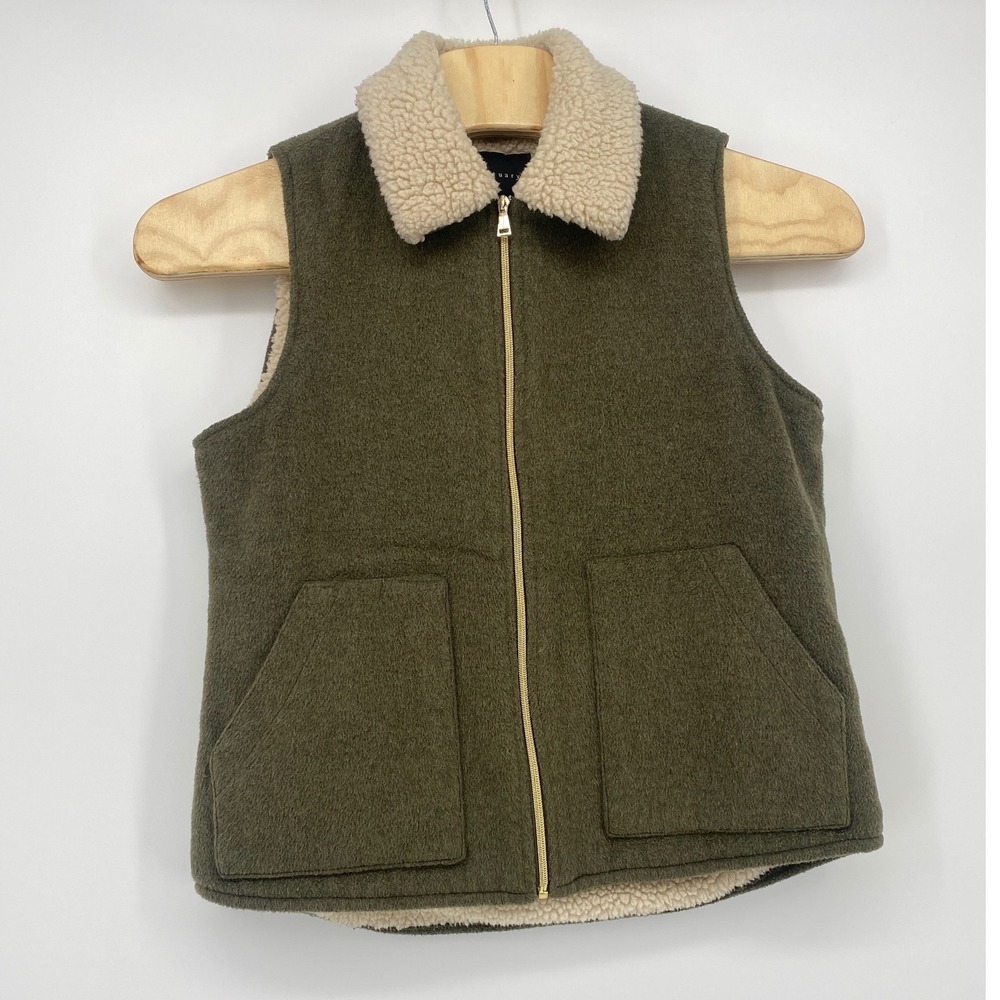 Sanctuary Vest Medium Olive Green Sherpa Lined Wool Blend Zip Up Excellent